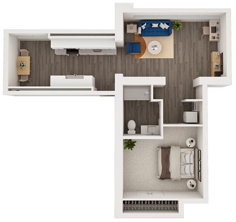 Floor plan for 1 bed, 1 bath, 846 sqft